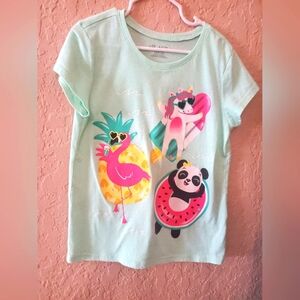 Children's Place 7/8 seafoam green unicorn flamingo panda glitter  summer tee